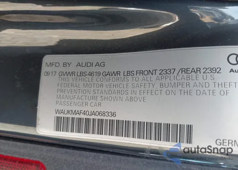 2018 Audi A4 2.0T Tech Ultra Premium/2.0T Ultra Premium z USA, uszkodzony, nr VIN WAUKMAF40JA068336